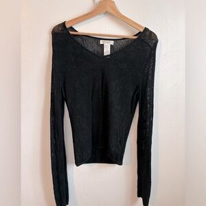 Jones New York long sleeve black knit see through top